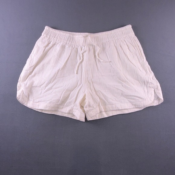 Pact Pants - Pact Womens XL Organic Cotton Gauze Shorts Cream Elastic Waist Drawstring Casual
